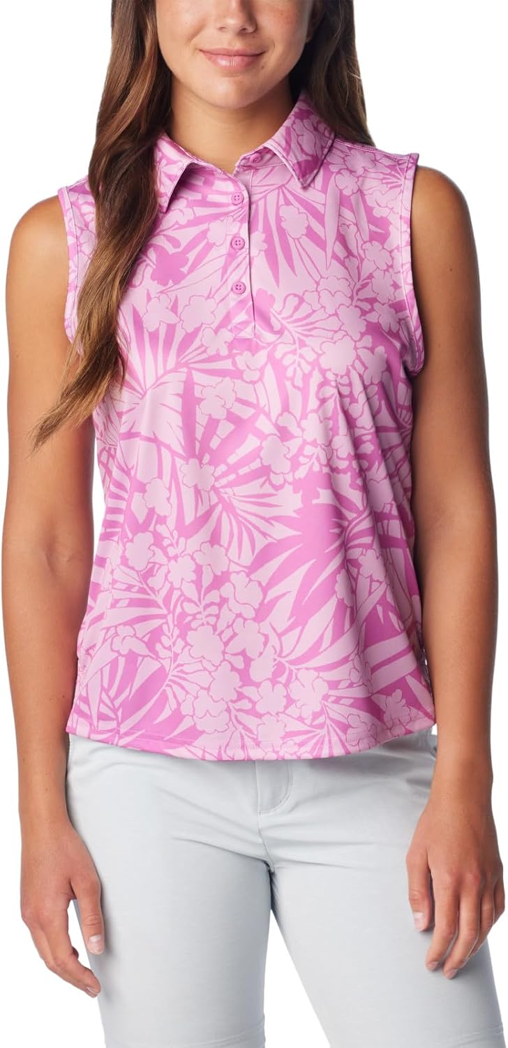 

Columbia Womens Super Tidal Tee Sleeveless Polo, Bright Lavender Tropictones