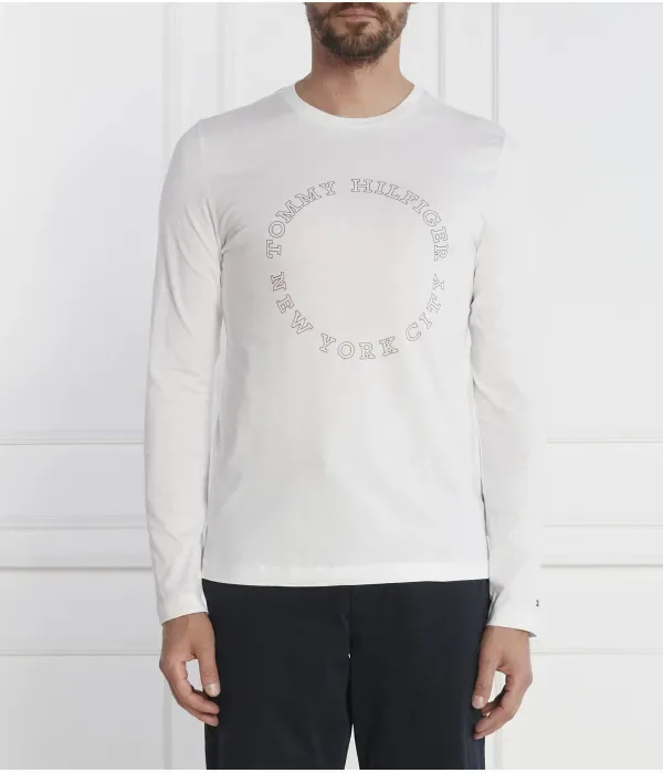 Футболка с длинным рукавом, монотип, круглая slim fit Tommy Hilfiger, белый
