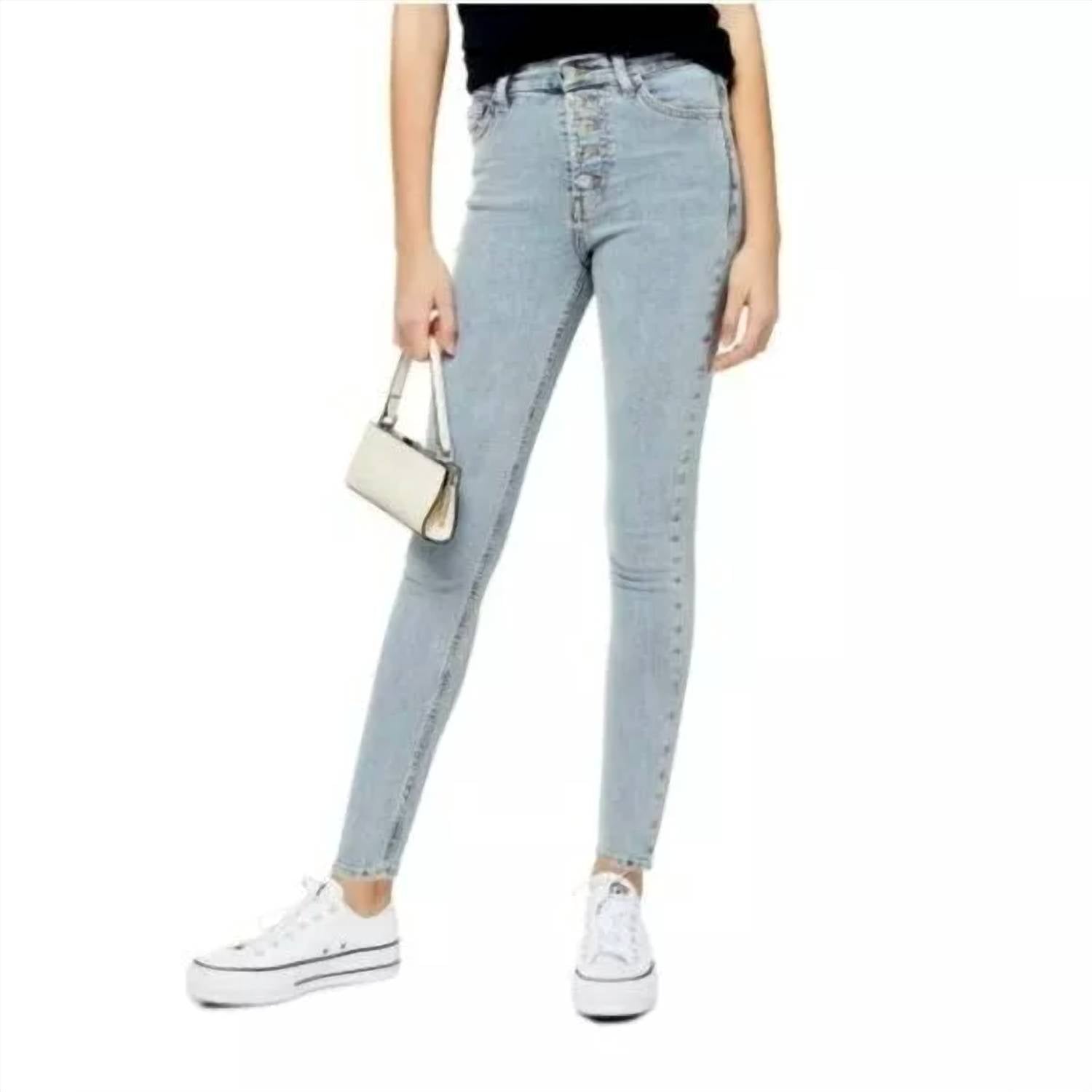 

Узкие джинсы Jamie Exposed Buttons High Rise Light Wash синего цвета Topshop