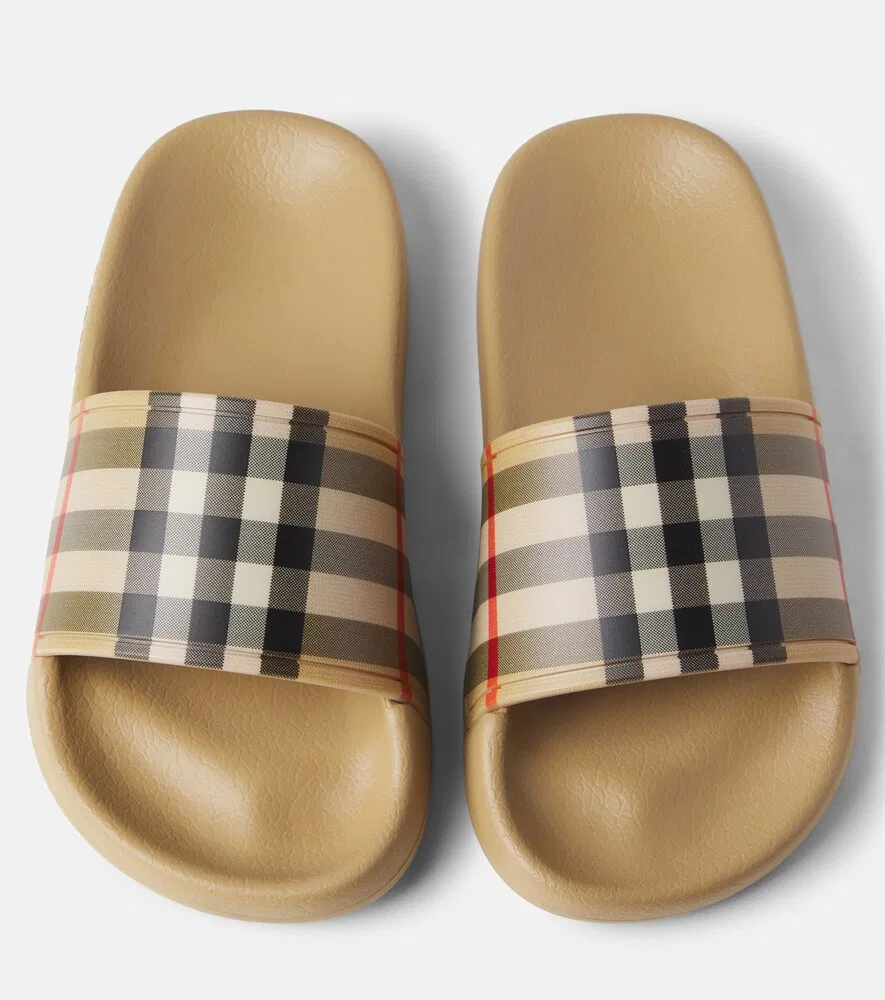 Шлепанцы Burberry в клетку Burberry Kids, бежевый — фото 4