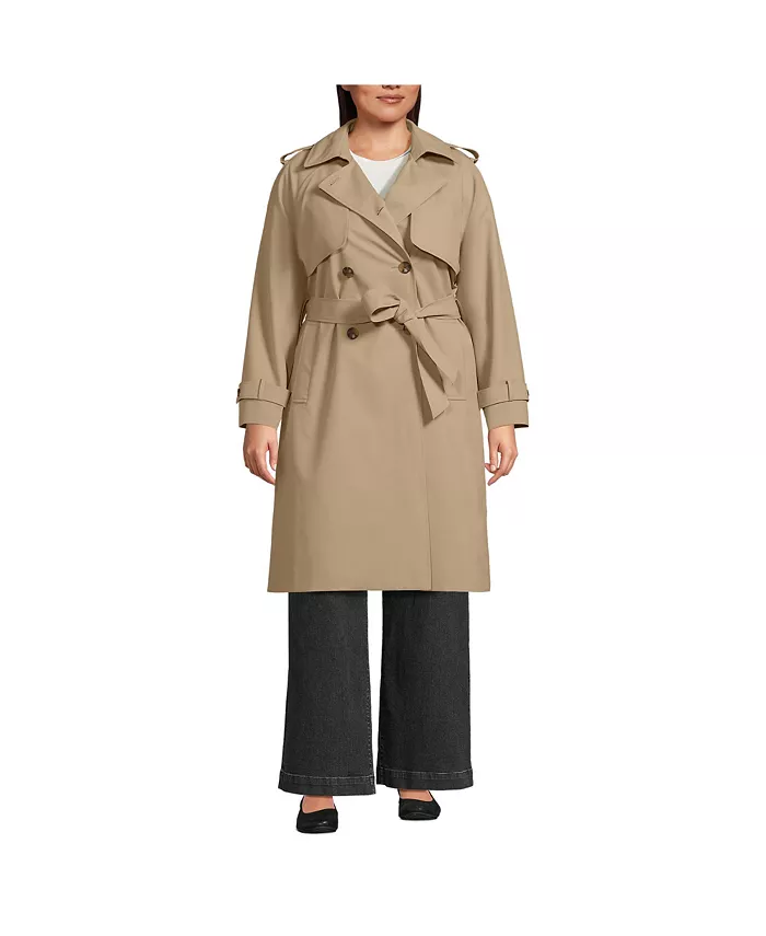 

Водонепроницаемый современный плащ-тренч Squall Plus Size Lands' End, коричневый/бежевый