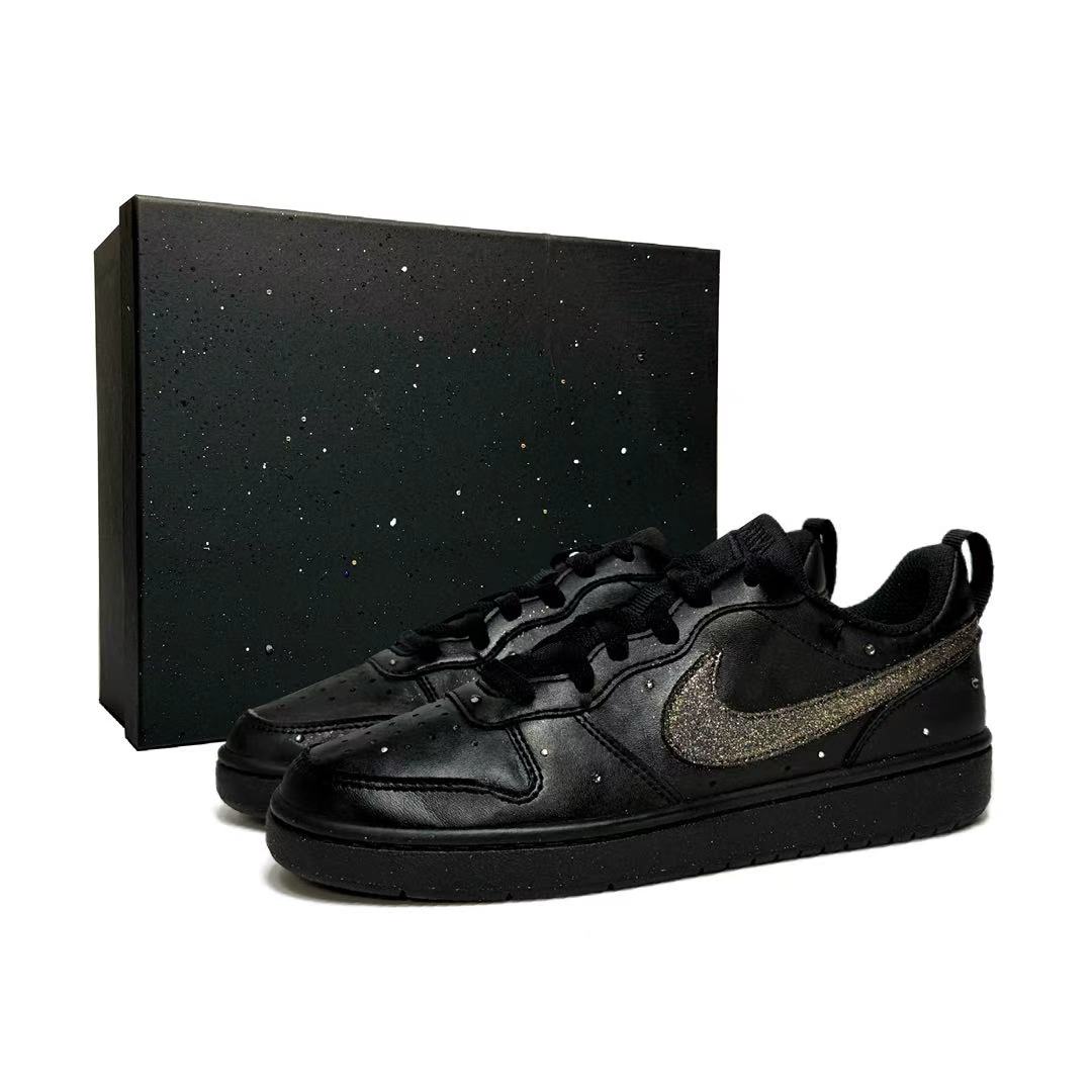 

Nike Детские кроссовки для скейтбординга Court Borough Sparkling Starry с нескользящей подошвой, черные, золотые, для подростков