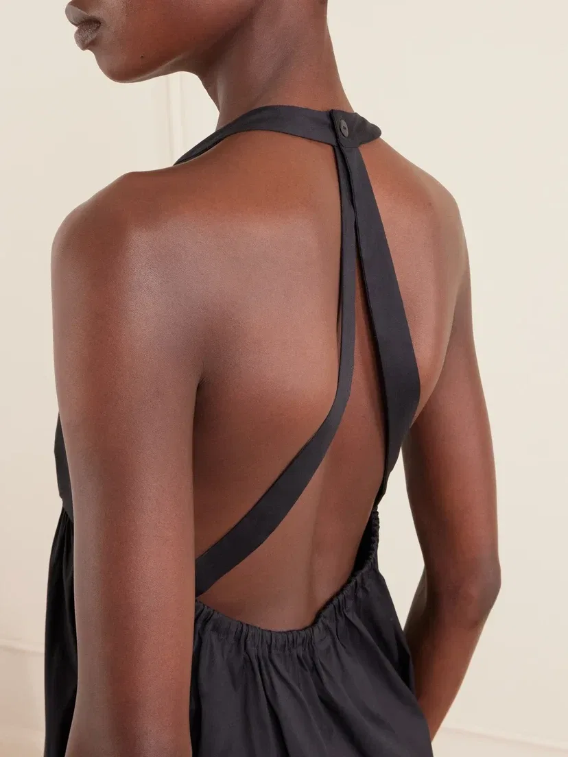 Мини-платье из поплина на бретельках из хлопка MAX MARA, черный — фото 4