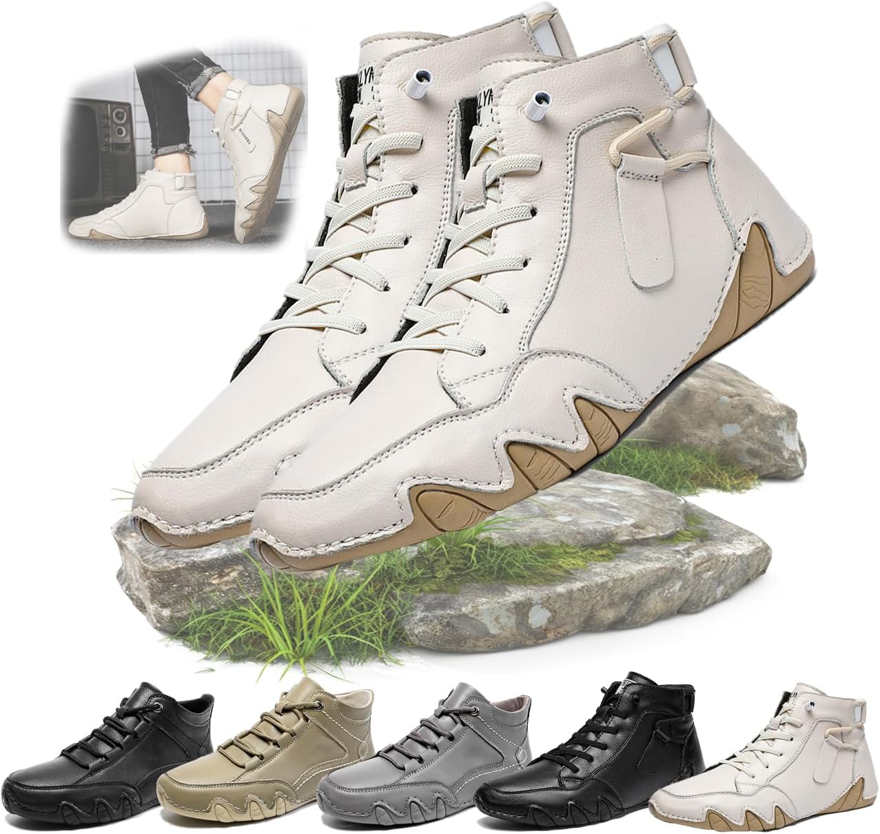 

Мужские мягкие лоферы из коровьей кожи средней высоты без шнурков, мужские кожаные кроссовки на шнуровке с платформой и круглыми носками, спортивные теннисные кроссовки для бега, ходьбы и джоггинга Generic, белый