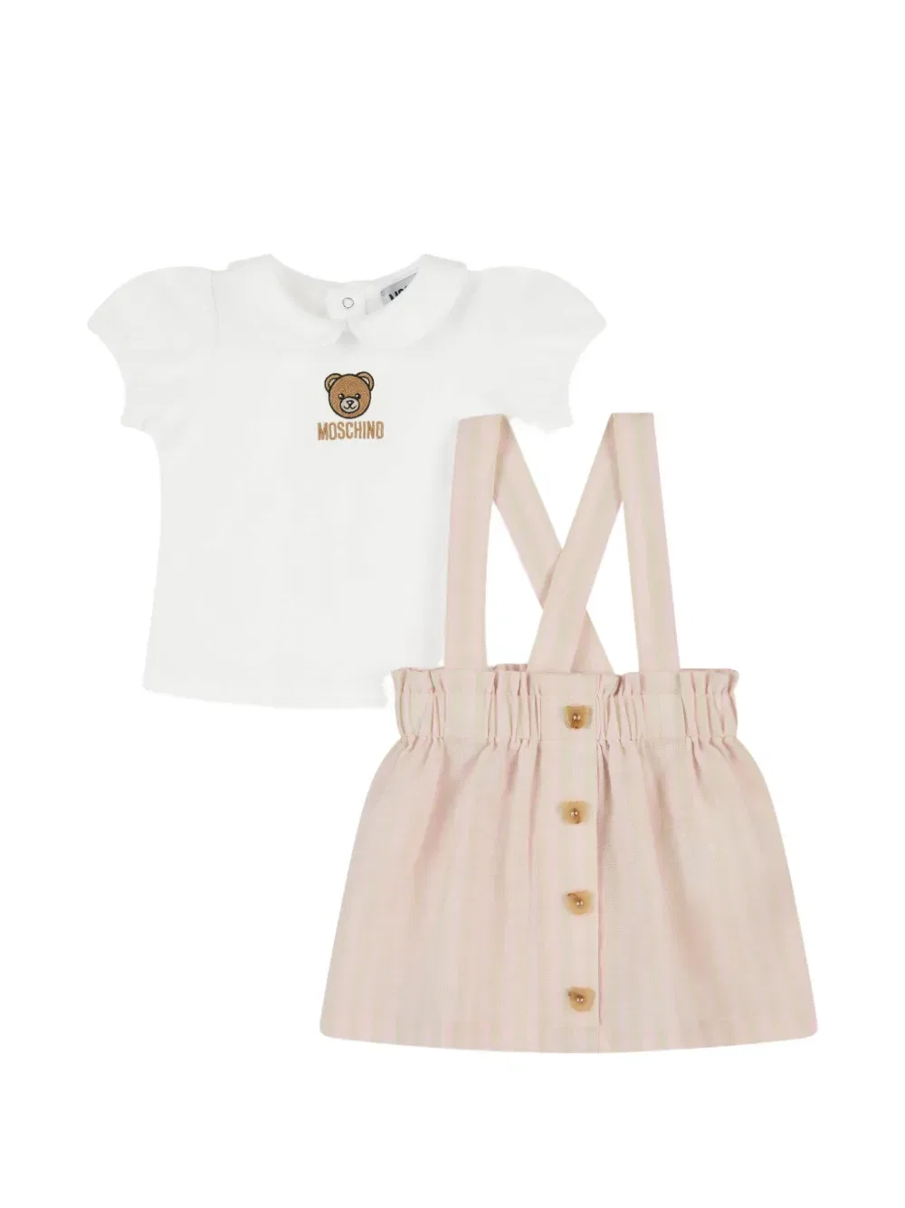 Полосатый комбинезон на пуговицах Moschino Kids, белый