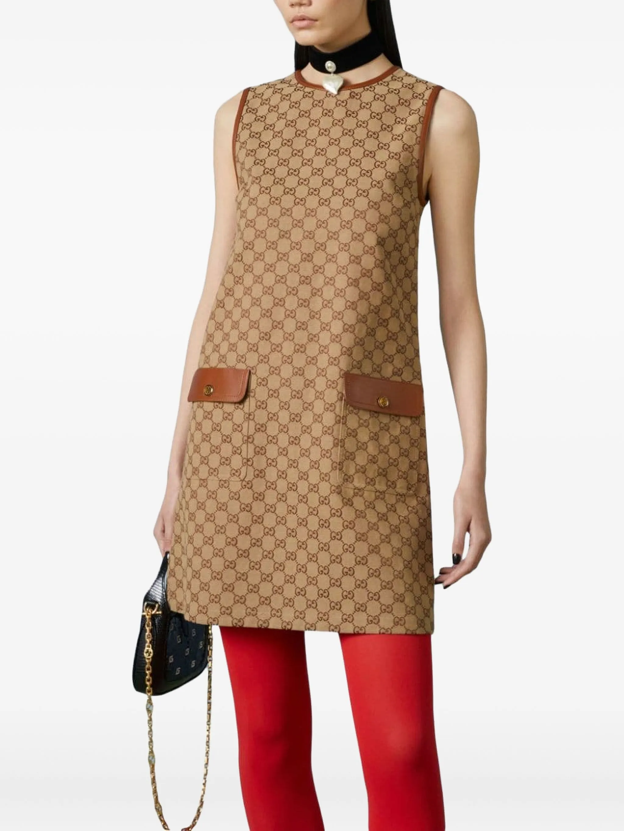 Платье мини Gucci GG Supreme, фирменный узор, коричневый — фото 4