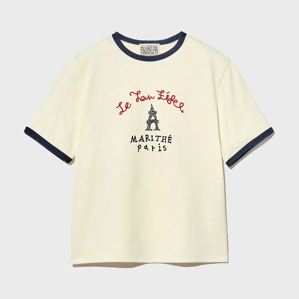 Детская футболка Basic Fit Paris Graphic Ringer кремовая от Marithé Kids — фото 2