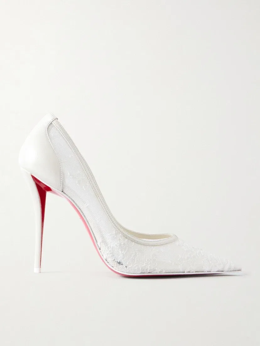Туфли-лодочки на шпильке Miss Z mesh 100 мм из кружева Christian Louboutin, белый