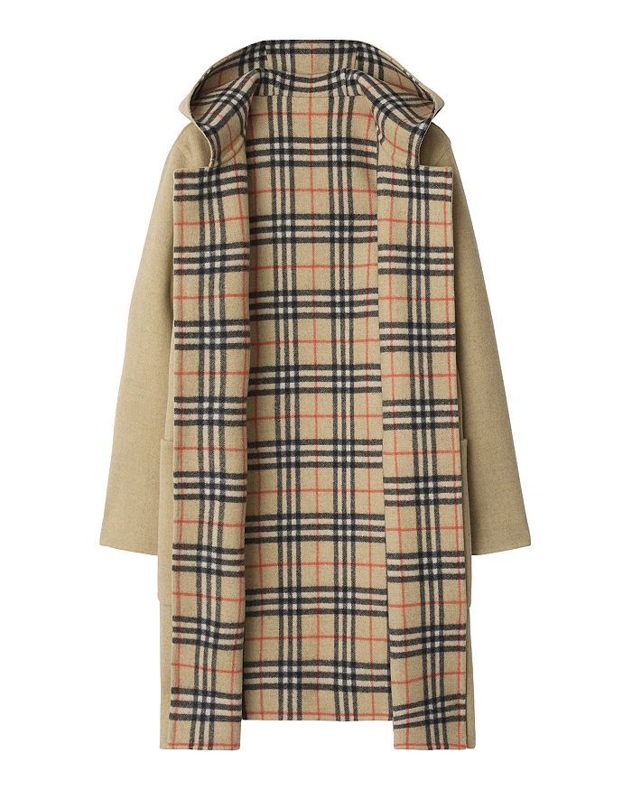 Реверсивный шерстяной плащ с капюшоном Burberry, коричневый/бежевый — фото 2