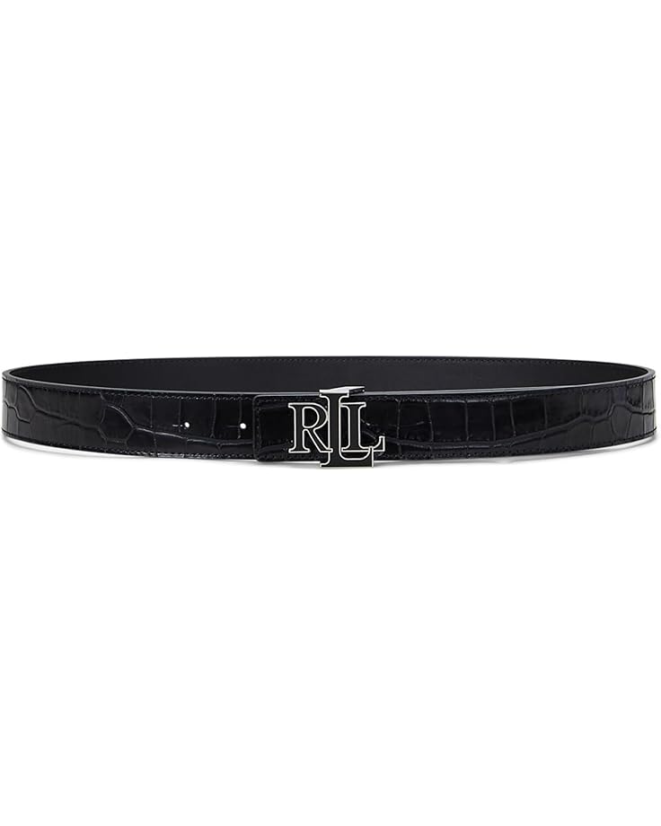 

Ремень Lauren Ralph Lauren Logo Reversible Crocodile-Embossed Belt, черный