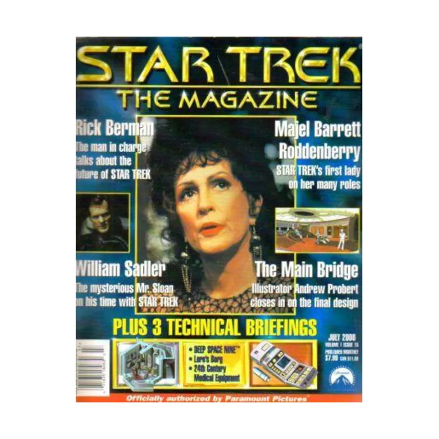 

Журнал Vol. 1, #15 "Majel Barrett Roddenberry, Technical Briefings - Deep Space, 24th Century Medical Equipment", Star Trek - The Magazine