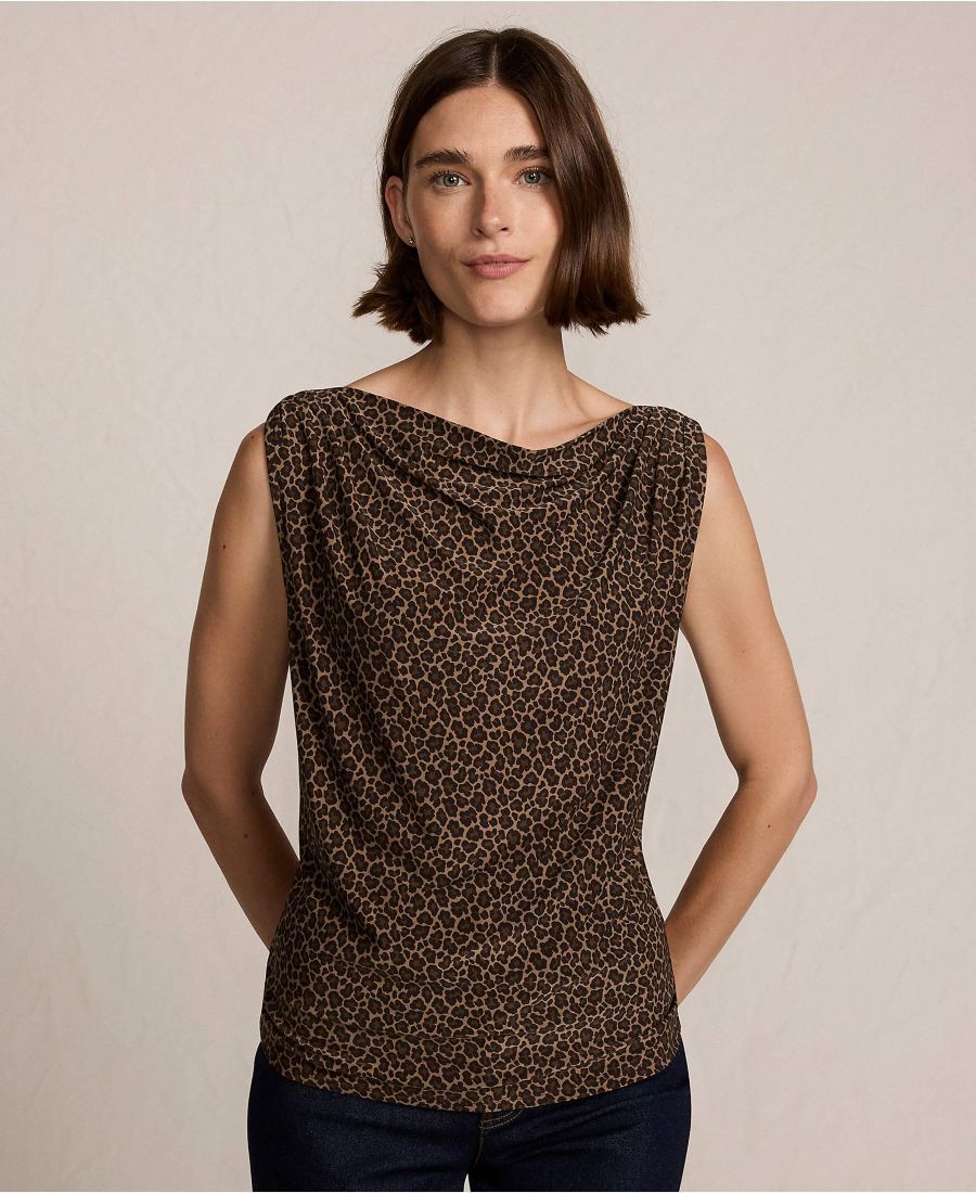 

Женский топ без рукавов из шелковистого трикотажа с драпировкой спереди Lands' End, Dark clay animal spots