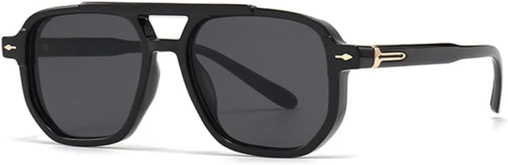 

Солнцезащитные очки для мужчин и женщин - защита UV400 - двойные перемычки, градиентные линзы, заклепки, для занятий спортом на открытом воздухе и вождения DSVIGF, Black Gray