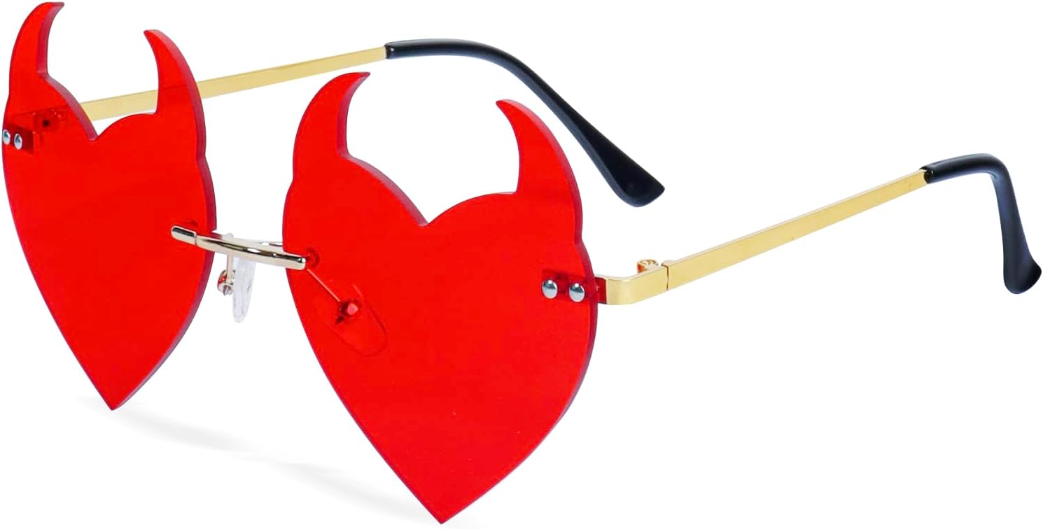 

Солнцезащитные очки в форме сердца с «дьявольскими ушами», без оправы, готические очки для женщин и мужчин, для рождественской вечеринки, косплея, модные очки Klfoho, Devil Ear Red