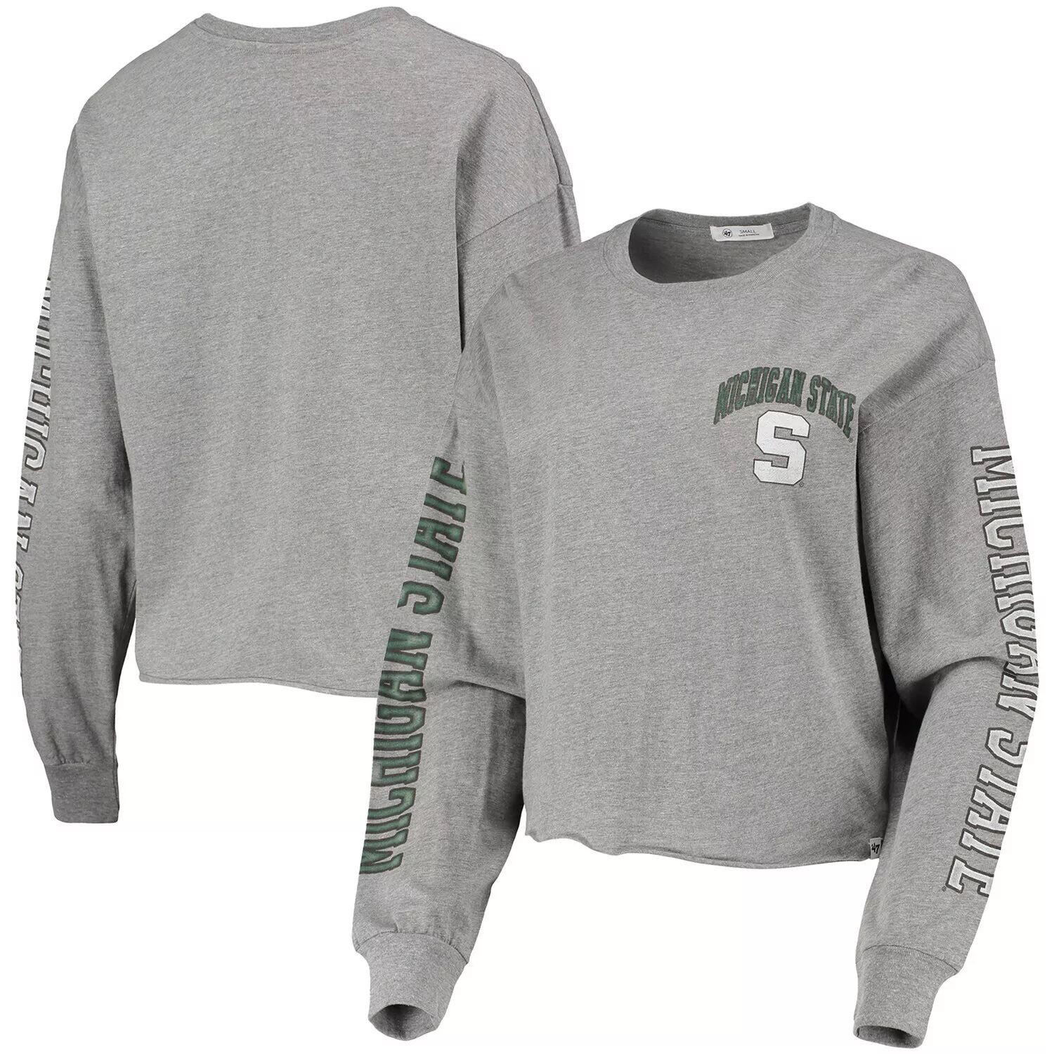 

Женская укороченная футболка с длинными рукавами '47 Heathered Michigan State Spartans Ultra Max Parkway