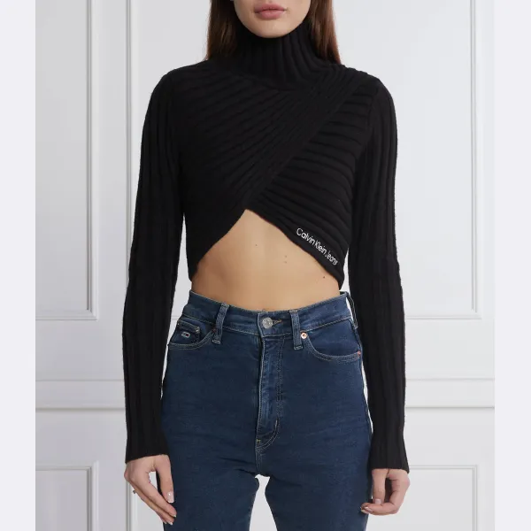 

Облегающая водолазка с запахом с добавлением шерсти Calvin Klein, черный