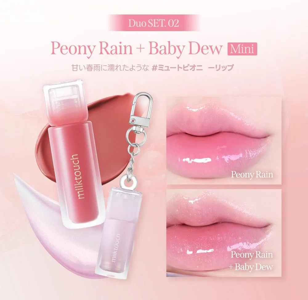 Набор блесков для губ MILKTOUCH Dew Stain Shine Duo 02 Peony Rain x Baby Dew — фото 3