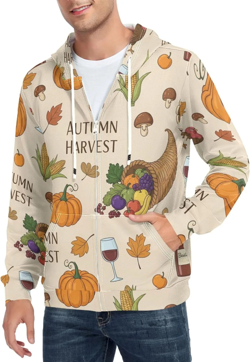 

Мужская толстовка с капюшоном на молнии, осенний принт, с карманом CUPADA