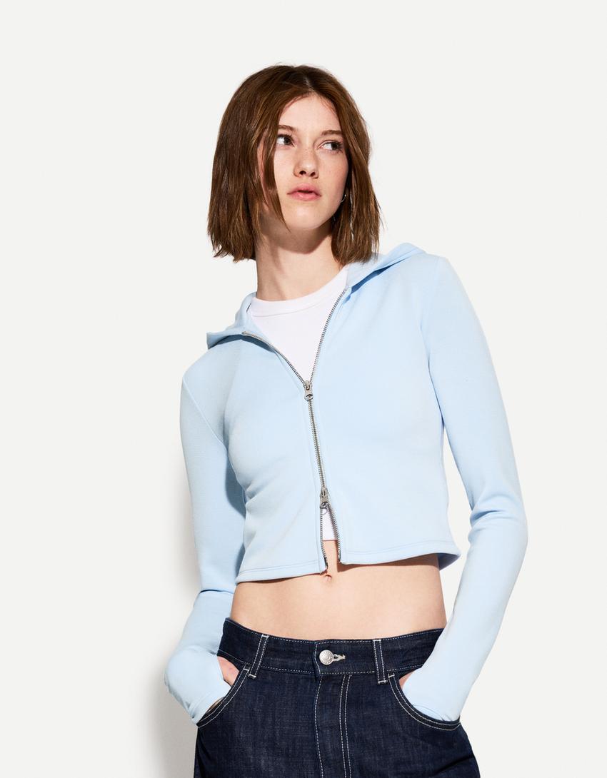 

Толстовка с капюшоном на молнии Bershka, голубой