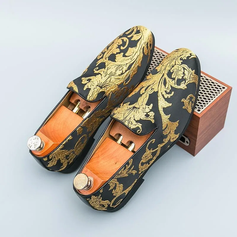 Лоферы мужские с вышивкой, Baroque Style, Black Gold ZCZ — фото 4