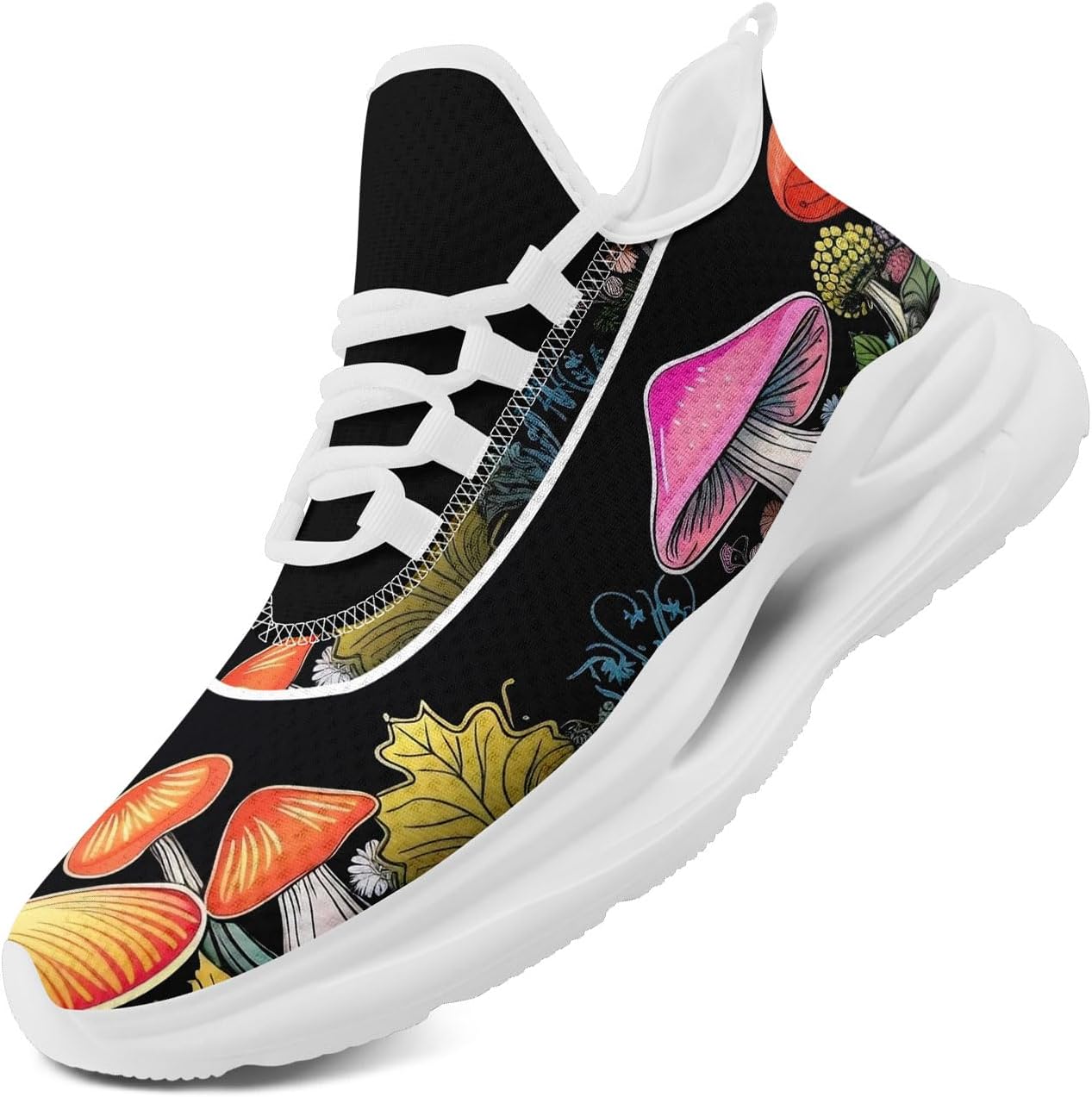 

Модные дышащие сетчатые кроссовки для мужчин и женщин - с цветочным, грибным и абстрактным принтом, легкие спортивные шнуровки Awsole, белый/оранжевый/розовый