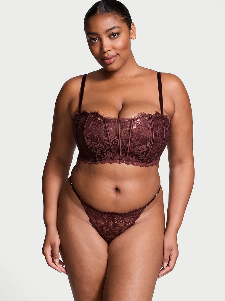 

Кружевные трусики-стринги с регулируемой V-образной застежкой Dream Angels, lace burgundy brown