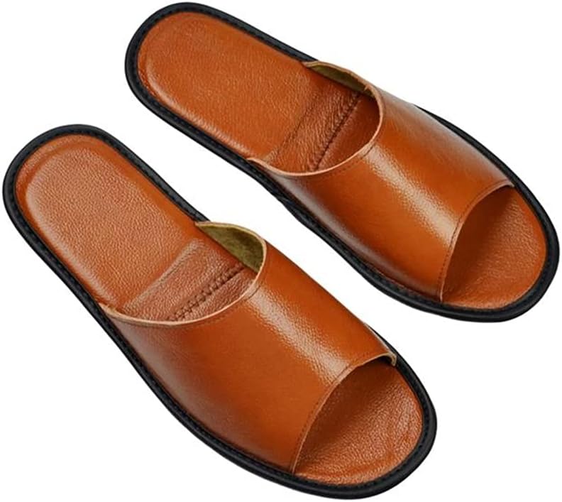 Домашние кожаные тапочки Sole Sliders для мужчин и женщин с подошвой из резины, летние нескользящие, для гостиной, сандалии и тапочки для женщин (Цвет: коричневый, Размер: 42) Uohufidabfd — фото 2