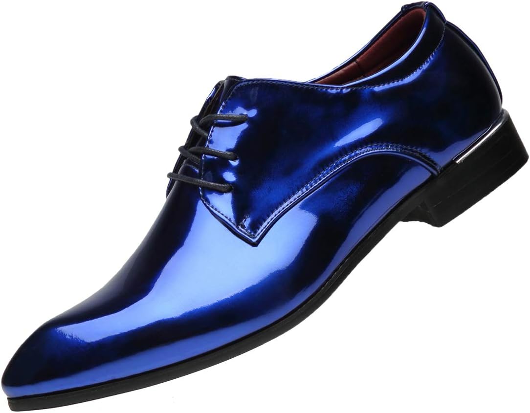 

Мужские оксфорды Santimon с острым носком из блестящей лакированной кожи, шнуровка, повседневные и вечерние туфли, синий