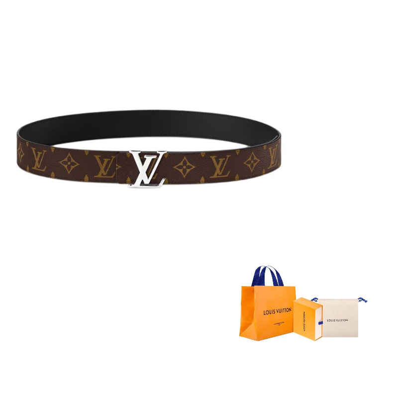 

LOUIS VUITTON Кожаный ремень из телячьей кожи мужской коричневый/черный 3.5 см