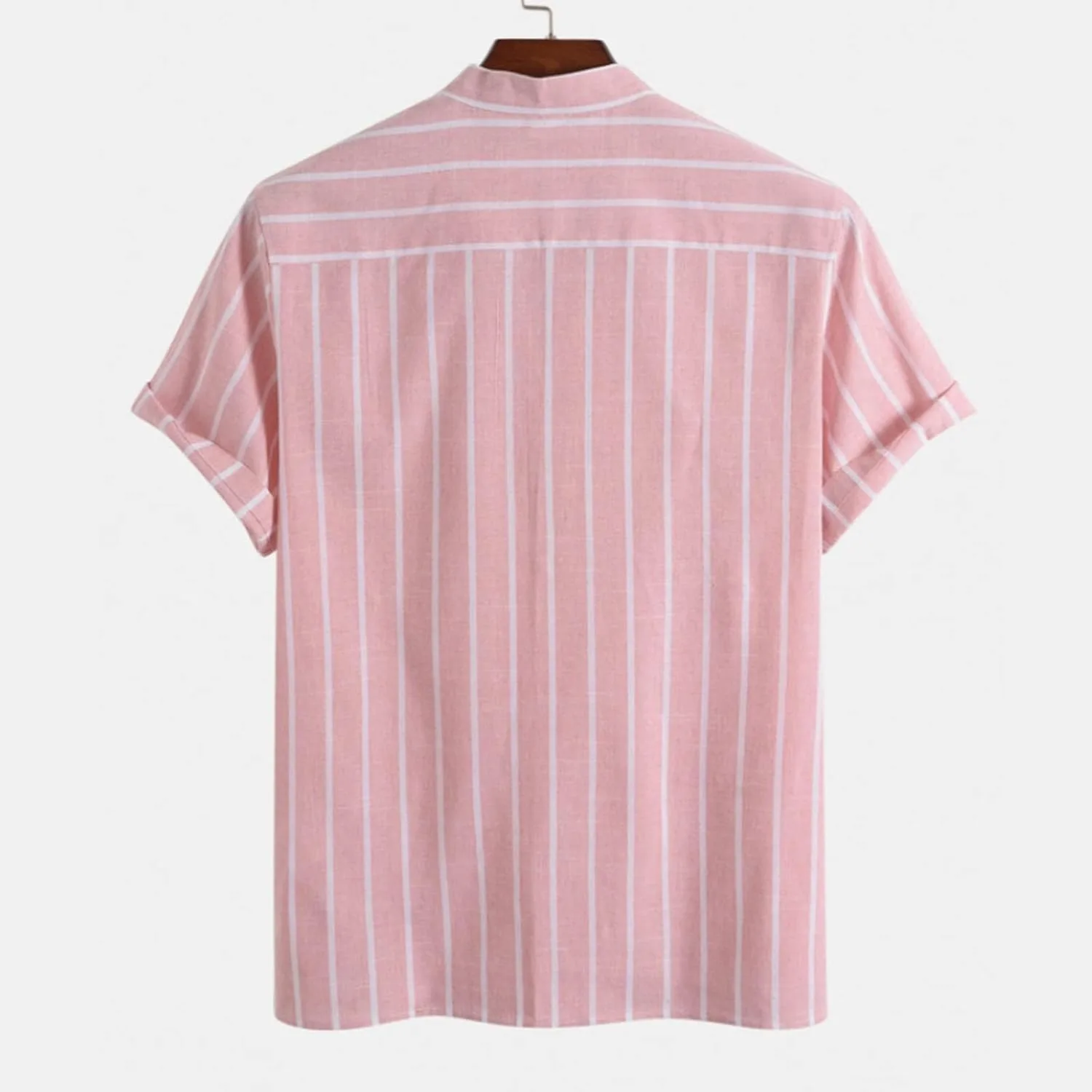 Мужская хлопковая льняная футболка Henley с коротким рукавом — фото 3