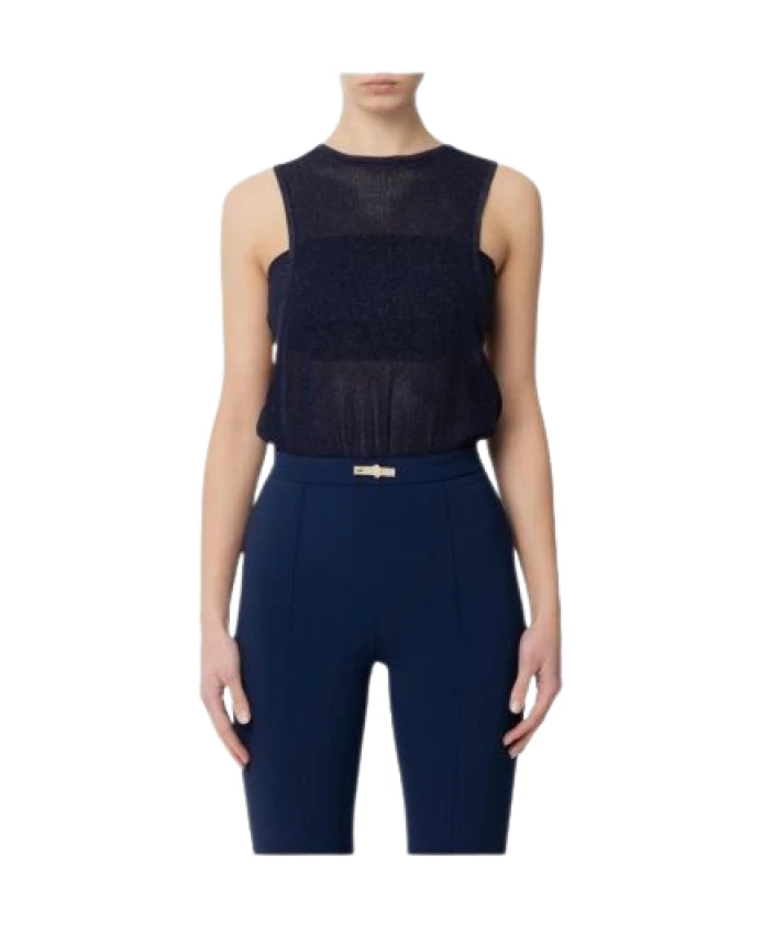 

Синий вязаный топ без рукавов с люрексом Elisabetta Franchi, синий