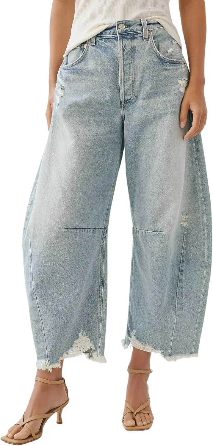 

Allimy женские джинсы с высокой талией, бочкообразные, с лошадиной подковой, мешковатые, тренд 2026, с необработанным краем, без растяжки