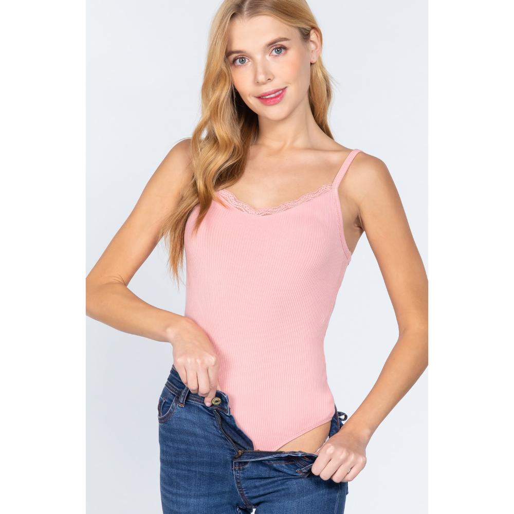 

Боди Heavy Rib Cami с кружевом FASHNZFAB, розовый