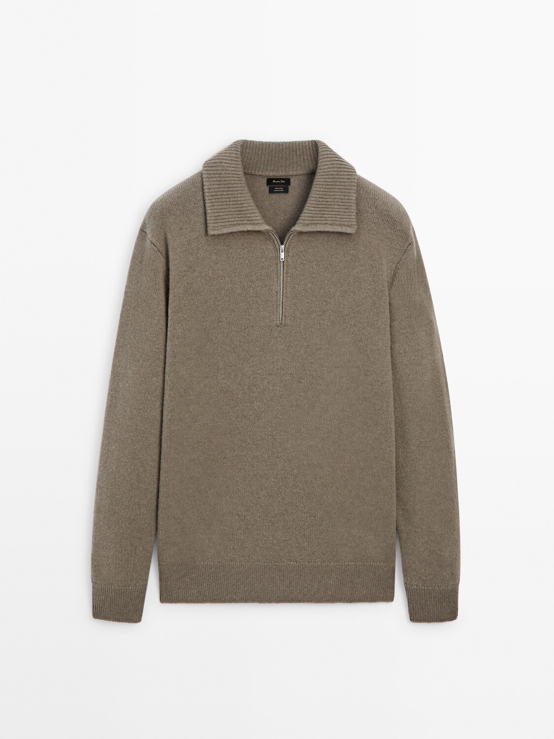 

100% шерстяной свитер с воротником-стойкой Massimo Dutti, хаки