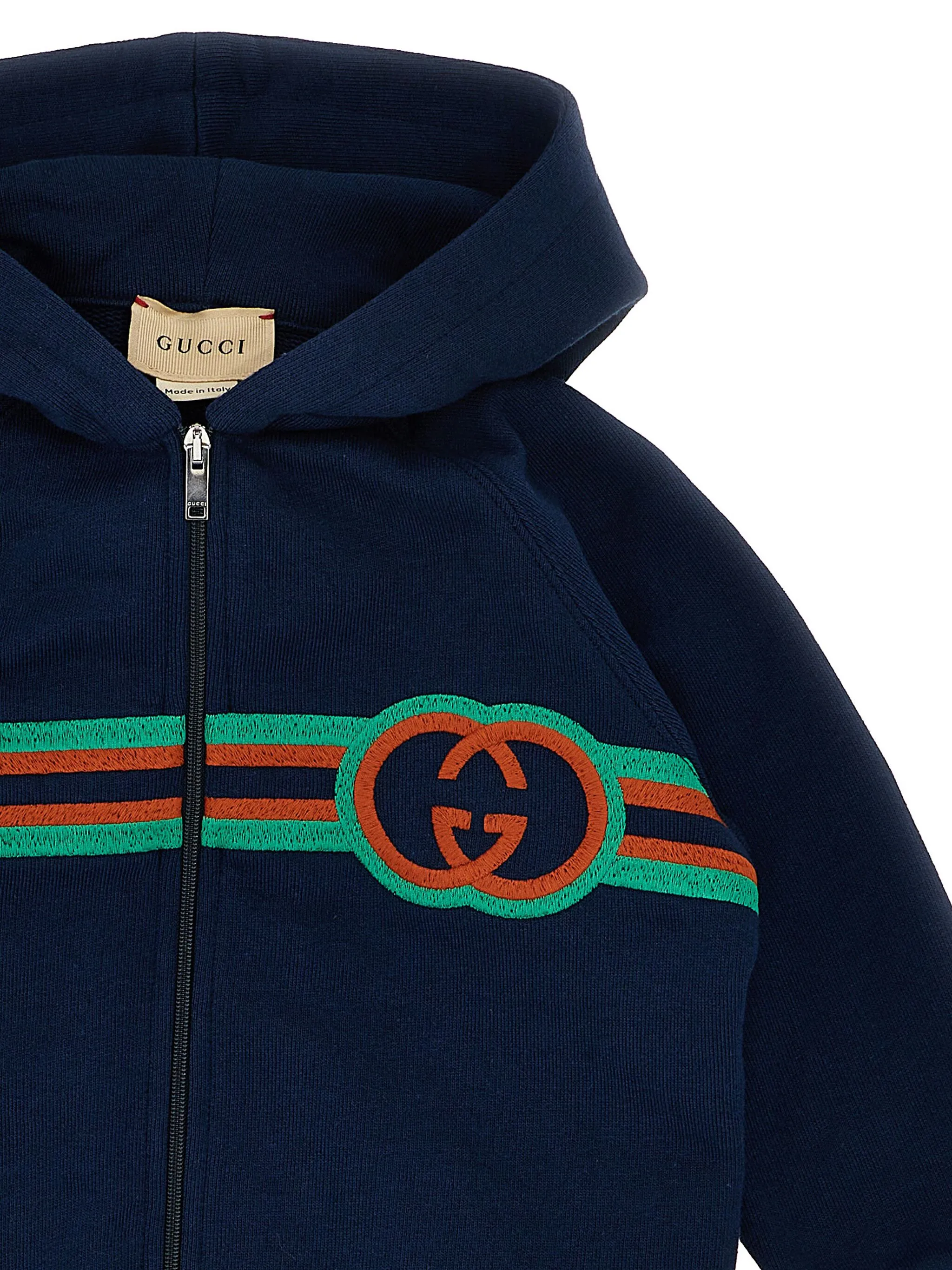 Худи на молнии с вышитым логотипом Gucci Kids, синий — фото 3