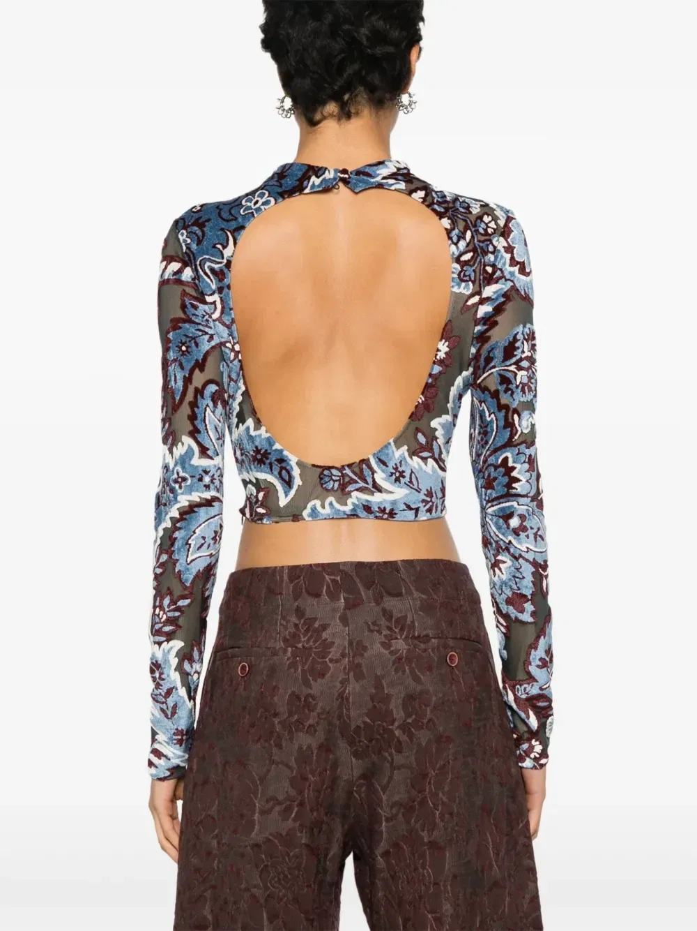 Бархатный топ с жаккардовым узором ETRO, синий — фото 4