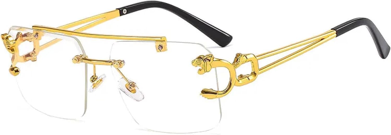 

Модные металлические солнцезащитные очки без оправы с леопардовым принтом, двойной перемычкой, градиентной пленкой Ocean Film, защитой от УФ-излучения UV400 TVTBBVV, Clear