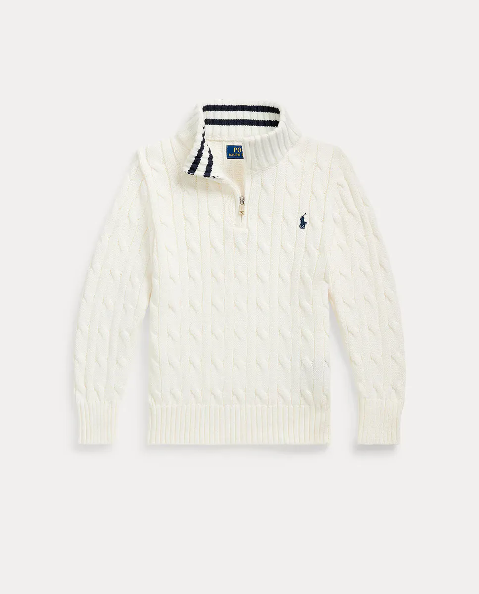 

Свитер для мальчиков из хлопка, вязка косами Polo Ralph Lauren, белый