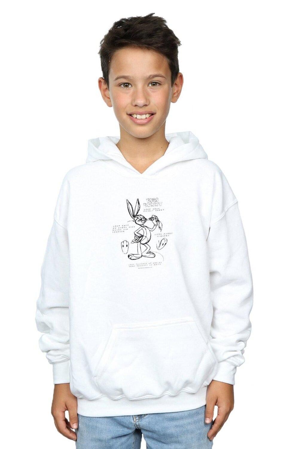 

Толстовка с инструкциями по рисованию Bugs Bunny Looney Tunes, белый