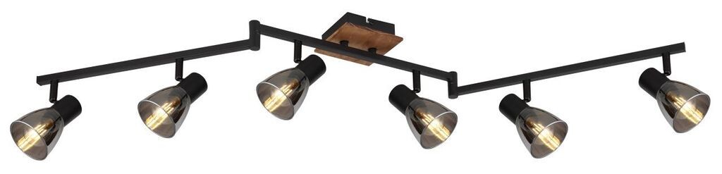 

Прожектор Globo Lighting дерево темно-коричневый, металл черный матовый, стекло дымчатое, подвижный, поворотный/поворотный, ДxШxВ: 1170x110x210 мм, без 6x E14 40Вт 230В