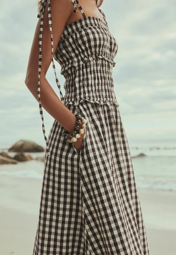 Платье-Макси бандо стандартного кроя Next, Chocolate Brown Gingham — фото 3