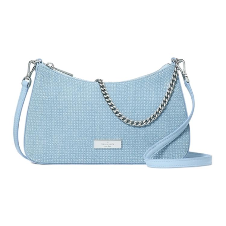 

Kate Spade Женская синяя сумка через плечо малого размера из спилка с тканевыми вставками