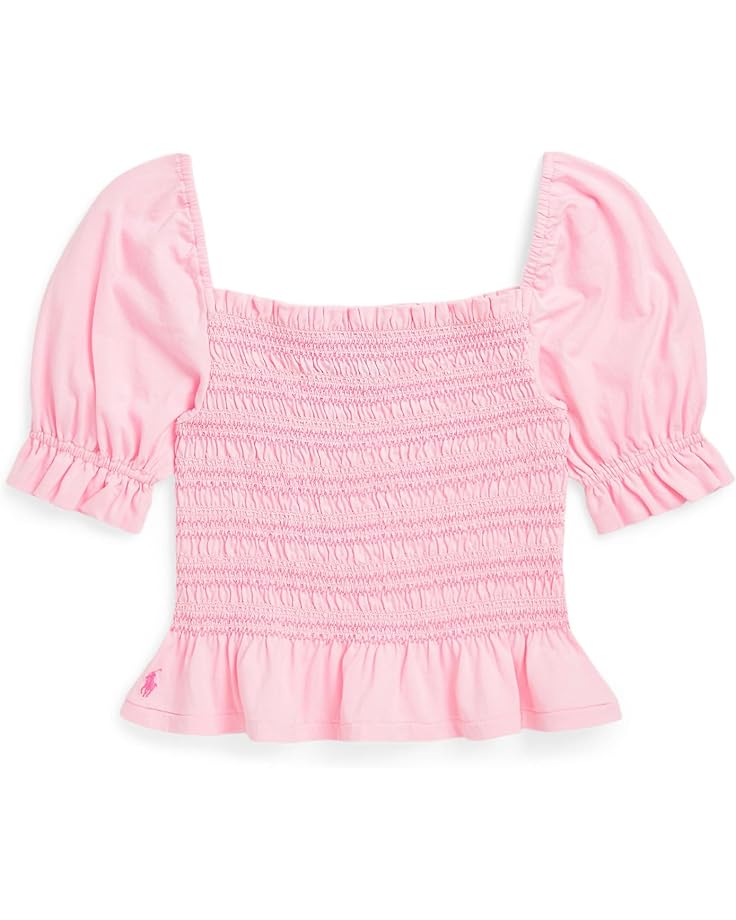 

Топ Polo Ralph Lauren Kids Smocked Cotton Jersey Peplum Top, цвет Carmel Pink
