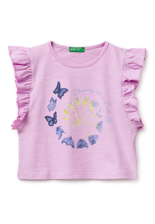 Укороченная футболка с принтом и вышивкой. футболка с принтом United Colors Of Benetton, Pink