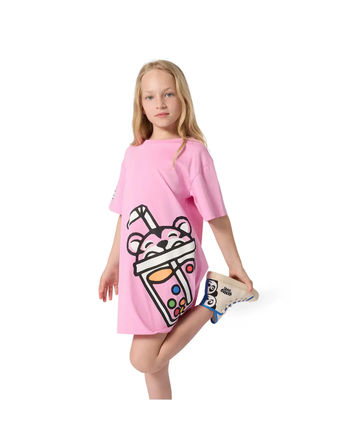 Детское платье с рукавами фонариками с узором из хлопка Kenzo Kids, розовый — фото 3