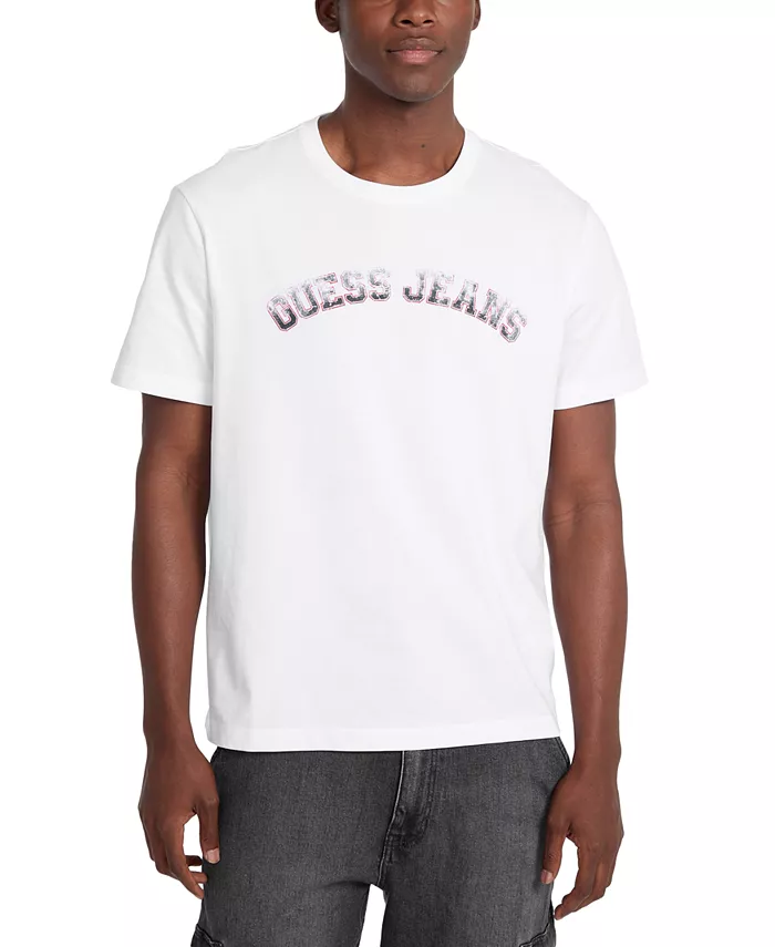

Мужская хлопковая футболка с логотипом колледжа Crewneck GUESS JEANS, белый