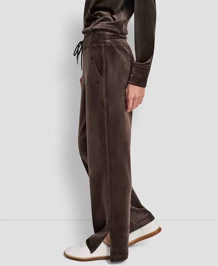 

Женские супермягкие велюровые спортивные брюки с вышитым логотипом и разрезом Dkny, коричневый