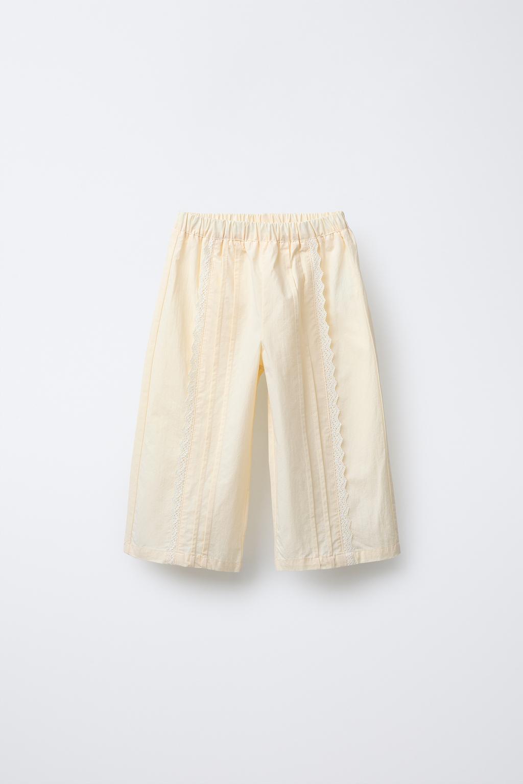 

Кружевные брюки из поплина ZARA, цвет Pastel yellow