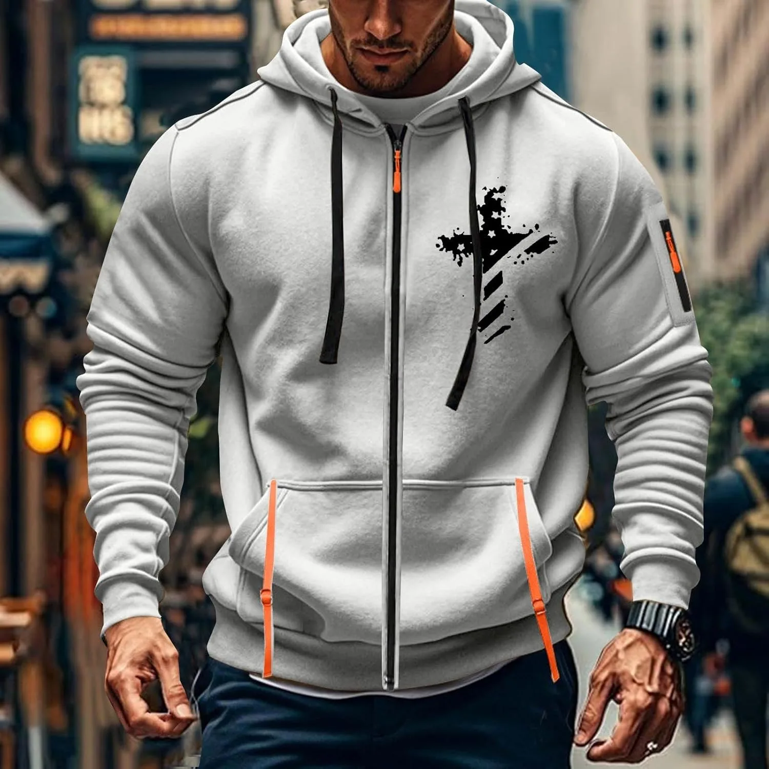 Толстовка с капюшоном Full Zip для мужчин с религиозным принтом — фото 2