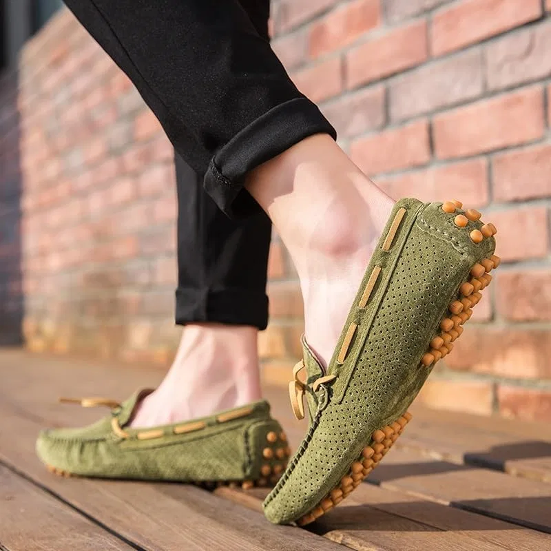 Мокасины мужские замшевые перфорированные, Army Green SayfuR — фото 4